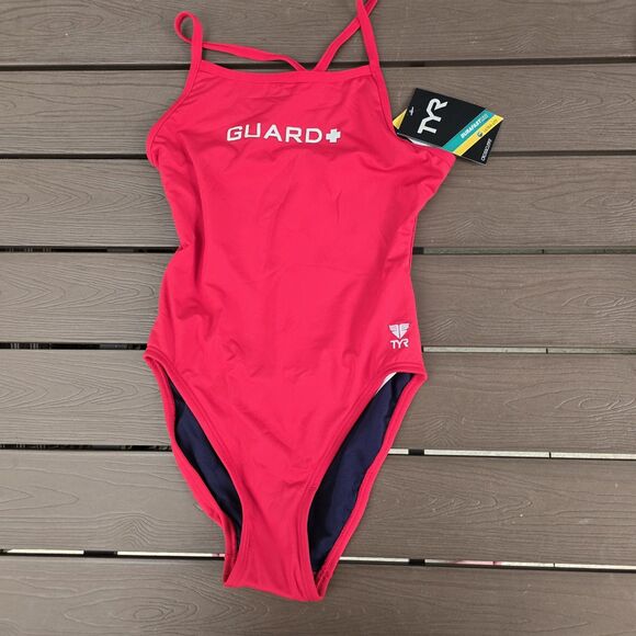 TYR Durafast Life Guard CrosscutFit Red 1-Piece Swimsuit Sz 32 New - Picture 1 of 3